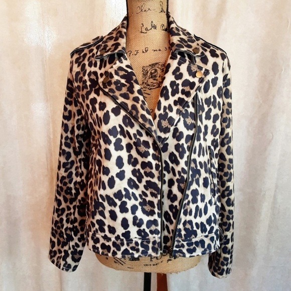 Easel Cheetah Leopard Moto Jacket Faux Suede Full Zip Size M - Picture 15 of 15